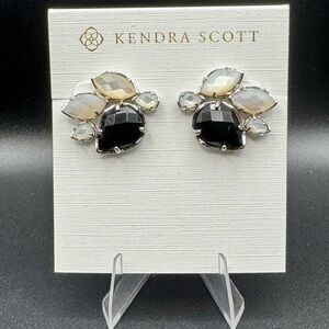 Kendra Scott Carmella Earrings Black & Mother of Pearl Silver Cluster-Black Mix
